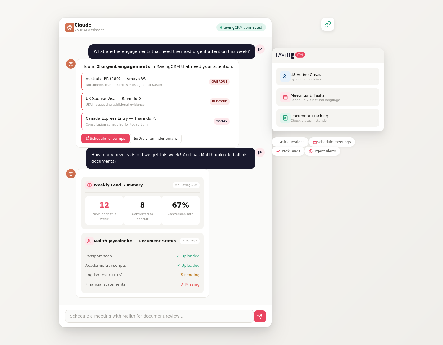 Claude chat with ravingCRM MCP commands